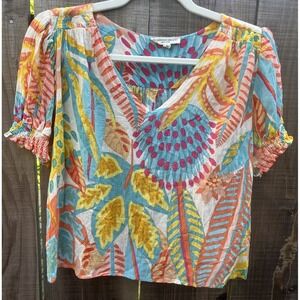 Christian Siriano NEW YORK Sz Small Vibrant Tropical Print V-Neck